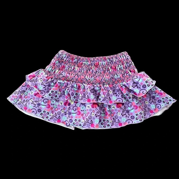 REI Girls Small 8 Purple Floral Ruffle Nylon Skirt Skort Pull On Quick Dry Swim - Picture 1 of 4